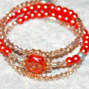 Orange glass flower triple wrap bracelet BM-25-005